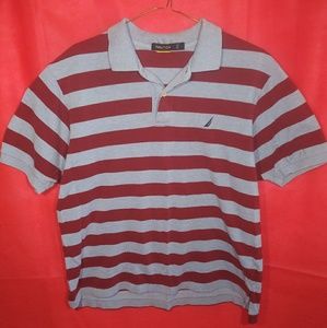 Nautica Light Blue/Maroon Striped Polo